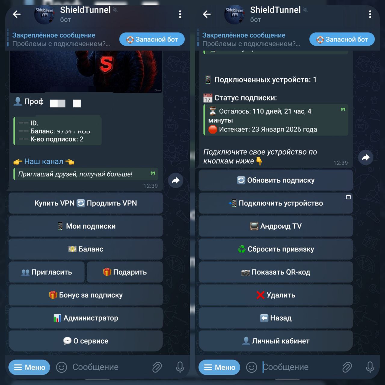 Скриншот Telegram-бота ShieldTunnel
